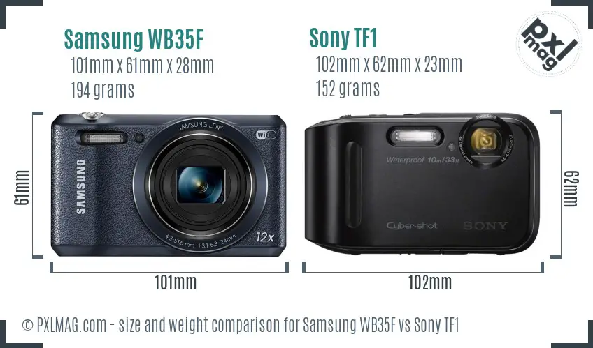 Samsung WB35F vs Sony TF1 size comparison