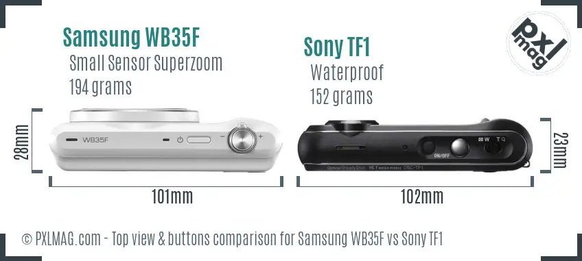 Samsung WB35F vs Sony TF1 top view buttons comparison