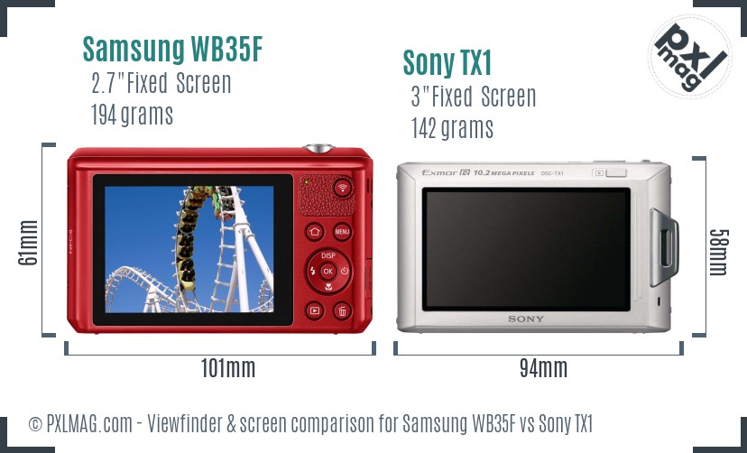 Samsung WB35F vs Sony TX1 Screen and Viewfinder comparison