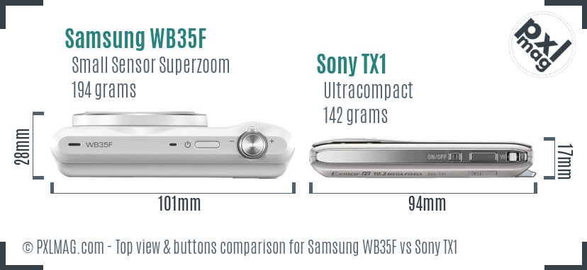 Samsung WB35F vs Sony TX1 top view buttons comparison