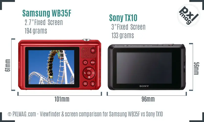 Samsung WB35F vs Sony TX10 Screen and Viewfinder comparison