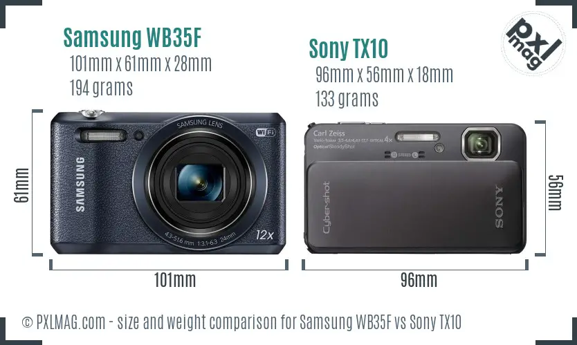 Samsung WB35F vs Sony TX10 size comparison