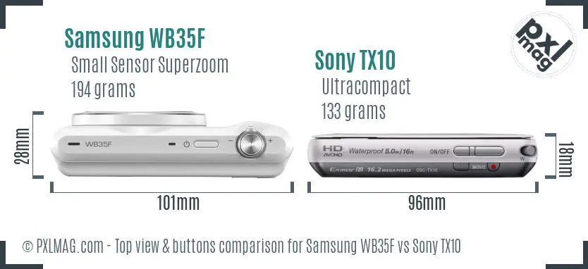 Samsung WB35F vs Sony TX10 top view buttons comparison
