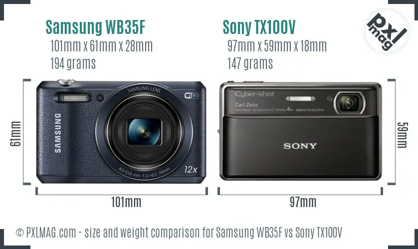 Samsung WB35F vs Sony TX100V size comparison