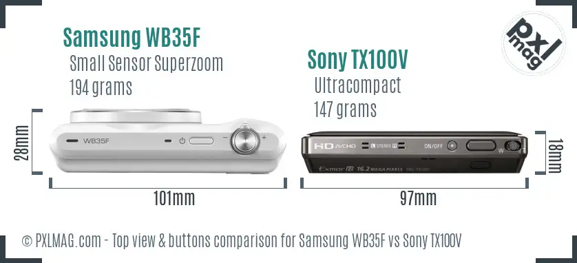 Samsung WB35F vs Sony TX100V top view buttons comparison