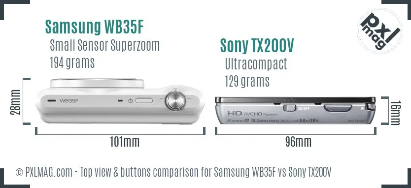 Samsung WB35F vs Sony TX200V top view buttons comparison