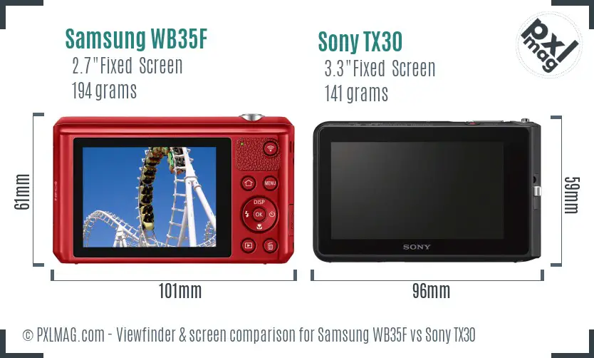 Samsung WB35F vs Sony TX30 Screen and Viewfinder comparison