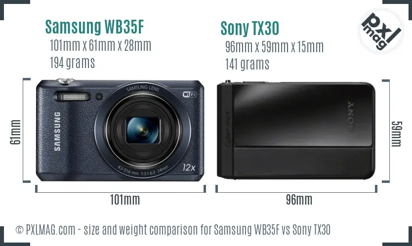 Samsung WB35F vs Sony TX30 size comparison