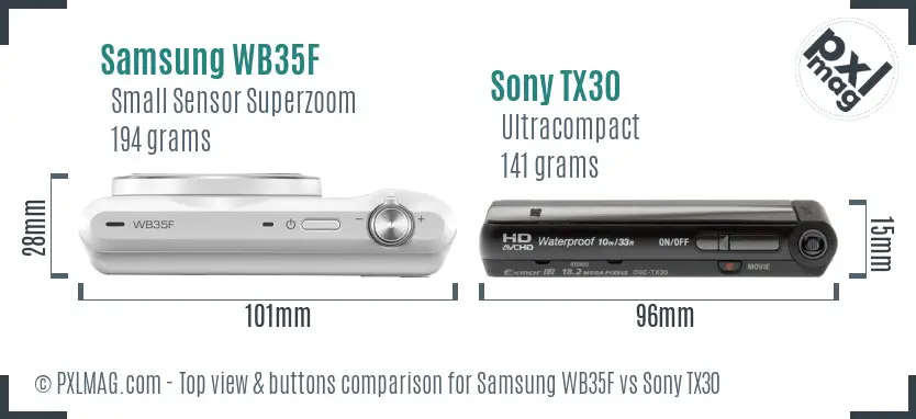 Samsung WB35F vs Sony TX30 top view buttons comparison