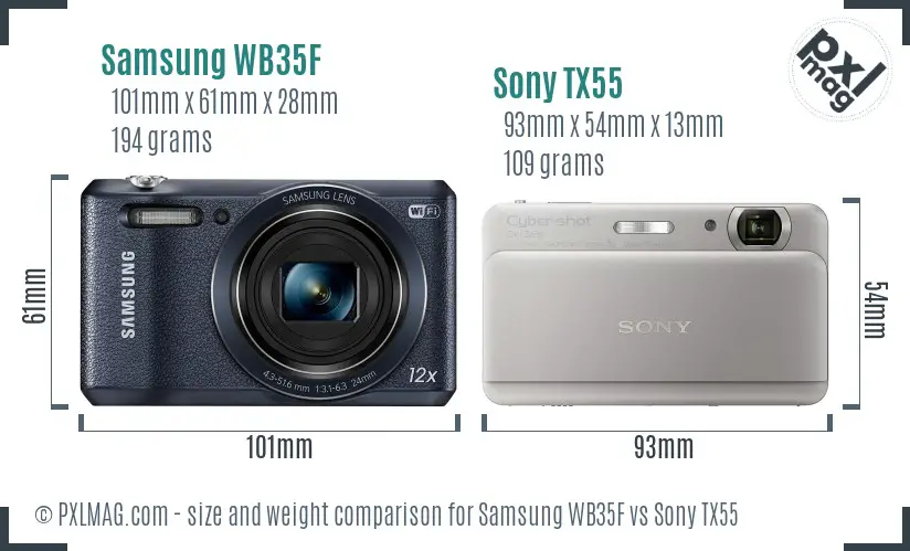 Samsung WB35F vs Sony TX55 size comparison