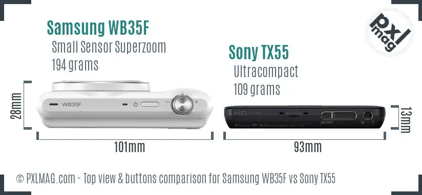 Samsung WB35F vs Sony TX55 top view buttons comparison