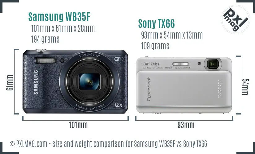 Samsung WB35F vs Sony TX66 size comparison