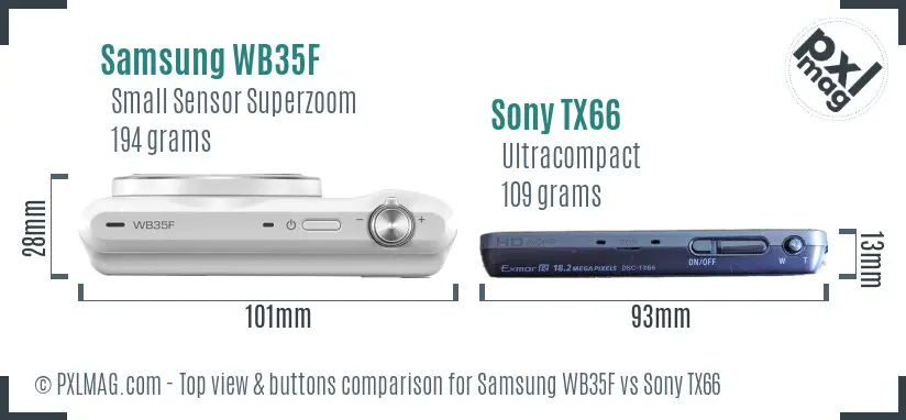 Samsung WB35F vs Sony TX66 top view buttons comparison