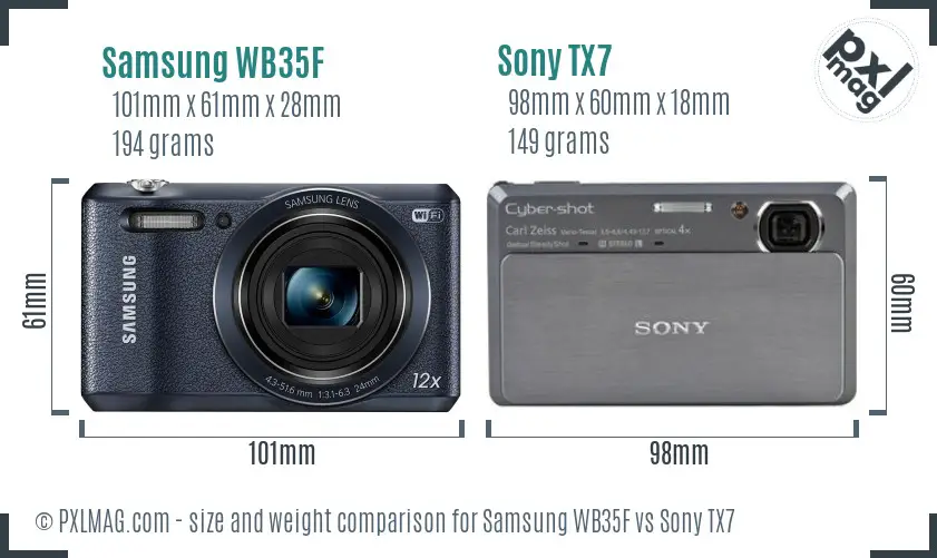 Samsung WB35F vs Sony TX7 size comparison