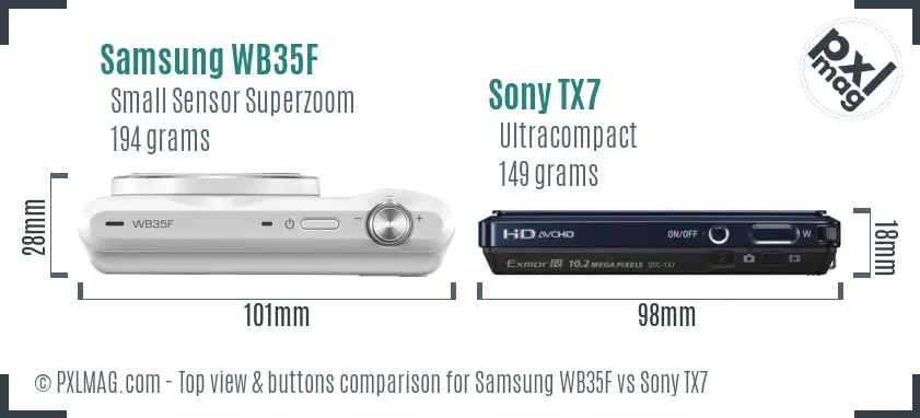 Samsung WB35F vs Sony TX7 top view buttons comparison