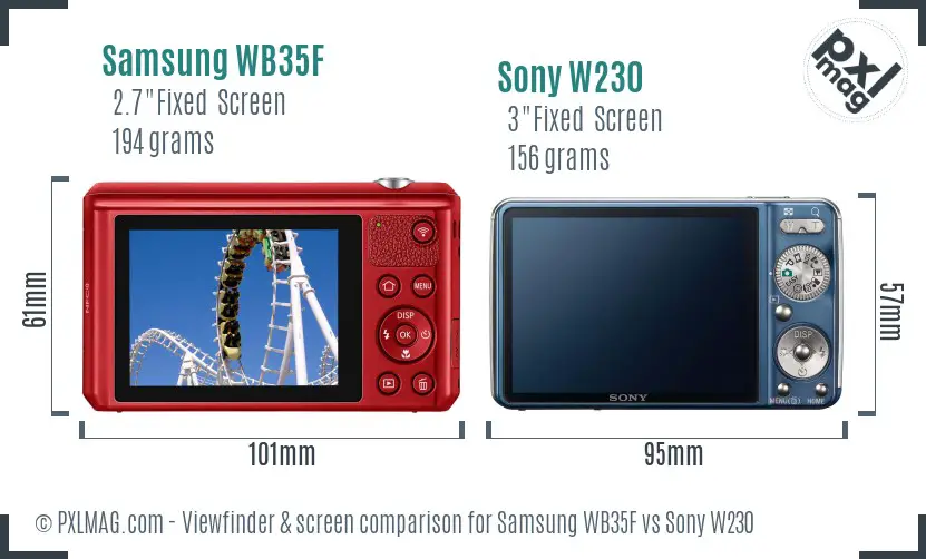Samsung WB35F vs Sony W230 Screen and Viewfinder comparison