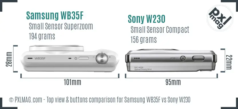 Samsung WB35F vs Sony W230 top view buttons comparison