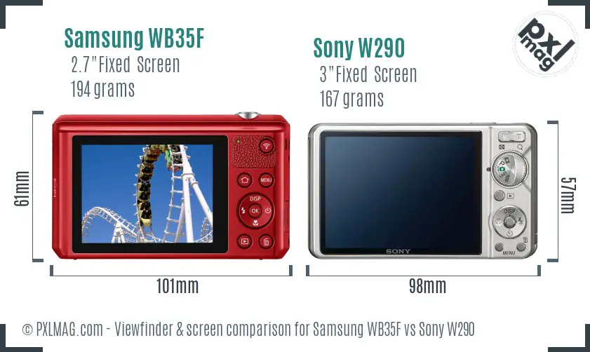 Samsung WB35F vs Sony W290 Screen and Viewfinder comparison