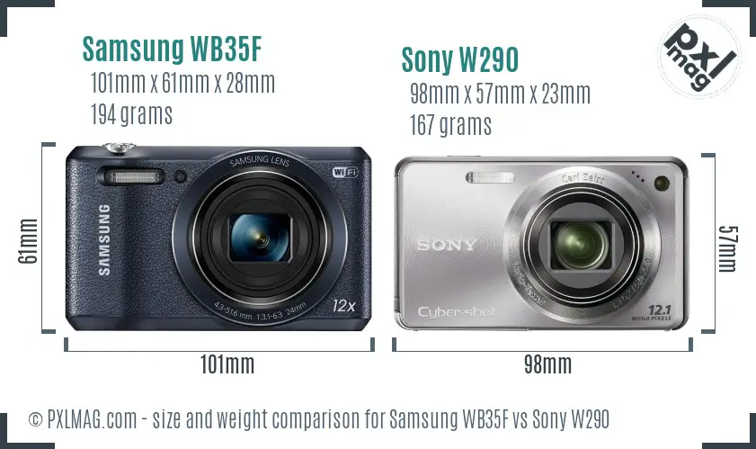 Samsung WB35F vs Sony W290 size comparison