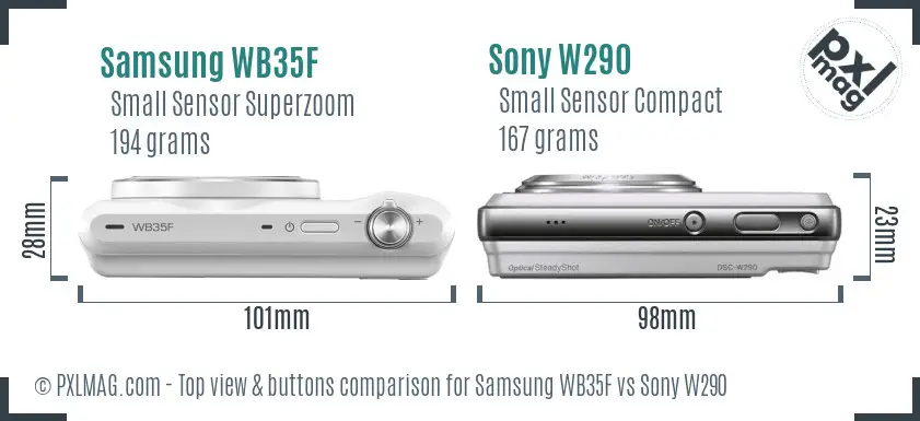 Samsung WB35F vs Sony W290 top view buttons comparison