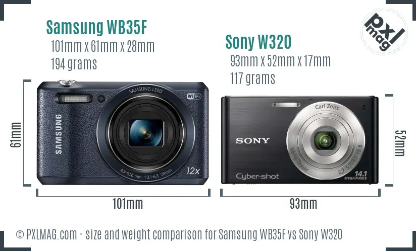 Samsung WB35F vs Sony W320 size comparison