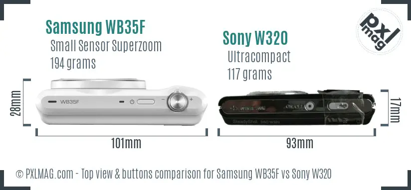 Samsung WB35F vs Sony W320 top view buttons comparison