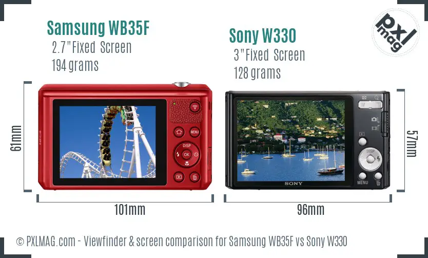 Samsung WB35F vs Sony W330 Screen and Viewfinder comparison