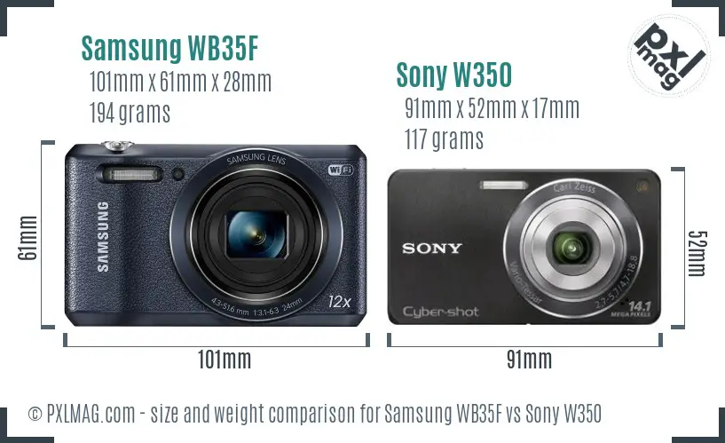 Samsung WB35F vs Sony W350 size comparison