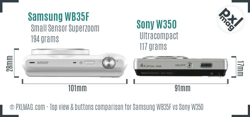 Samsung WB35F vs Sony W350 top view buttons comparison
