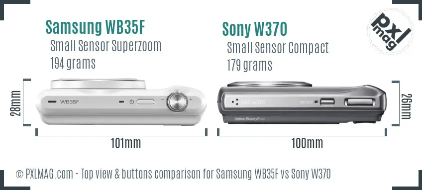 Samsung WB35F vs Sony W370 top view buttons comparison