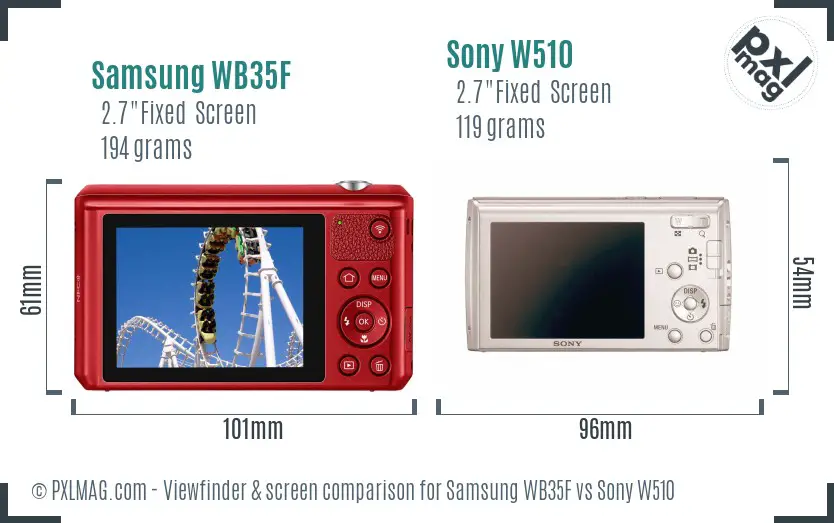 Samsung WB35F vs Sony W510 Screen and Viewfinder comparison