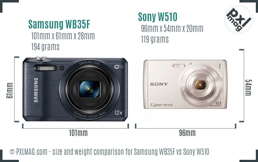 Samsung WB35F vs Sony W510 size comparison