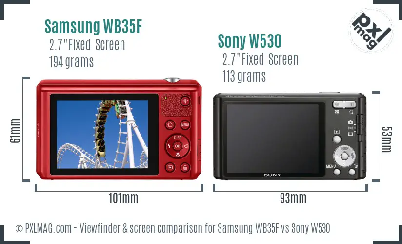 Samsung WB35F vs Sony W530 Screen and Viewfinder comparison