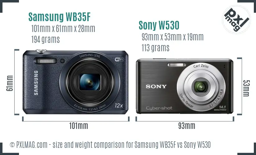 Samsung WB35F vs Sony W530 size comparison