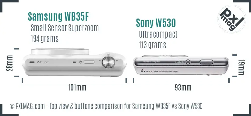 Samsung WB35F vs Sony W530 top view buttons comparison
