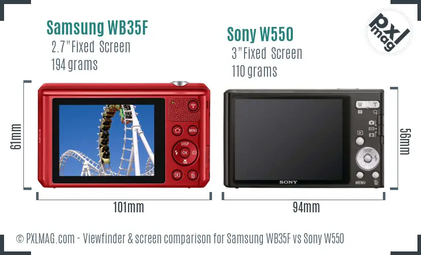 Samsung WB35F vs Sony W550 Screen and Viewfinder comparison