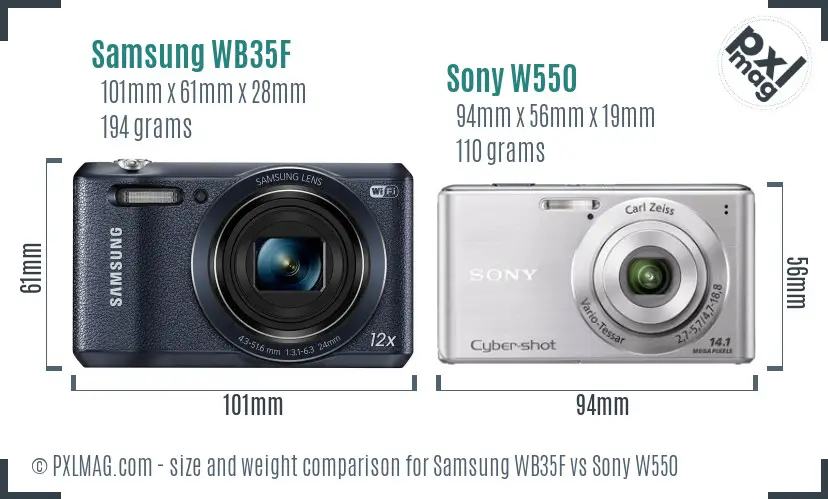 Samsung WB35F vs Sony W550 size comparison