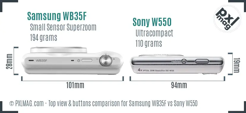 Samsung WB35F vs Sony W550 top view buttons comparison