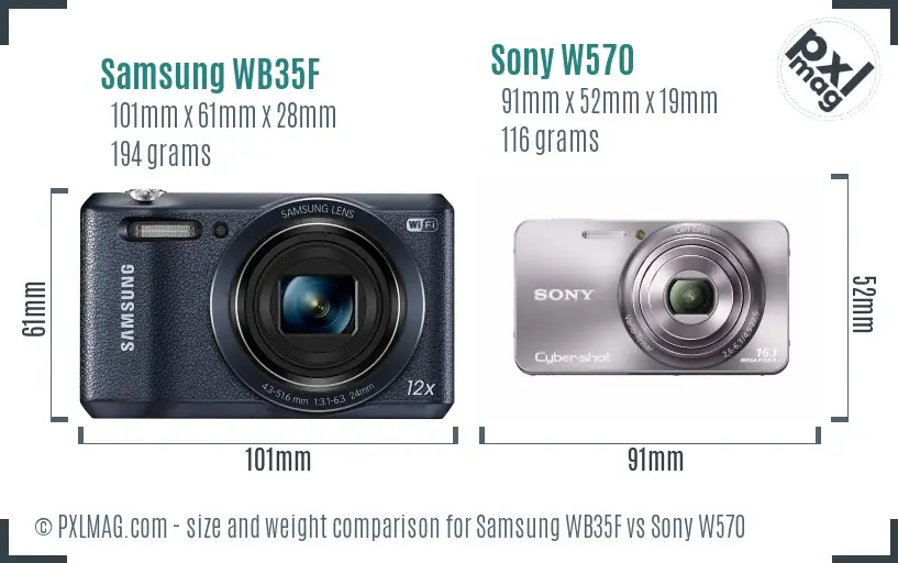 Samsung WB35F vs Sony W570 size comparison