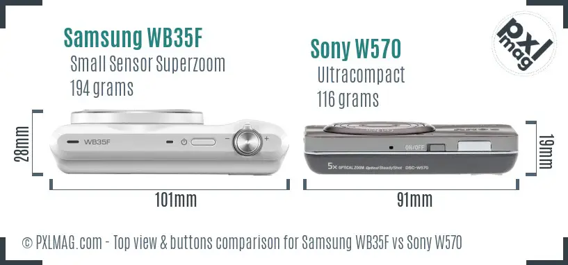 Samsung WB35F vs Sony W570 top view buttons comparison