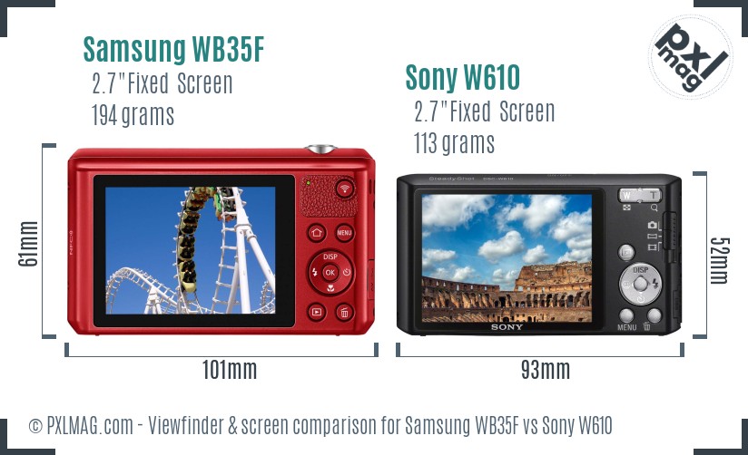 Samsung WB35F vs Sony W610 Screen and Viewfinder comparison