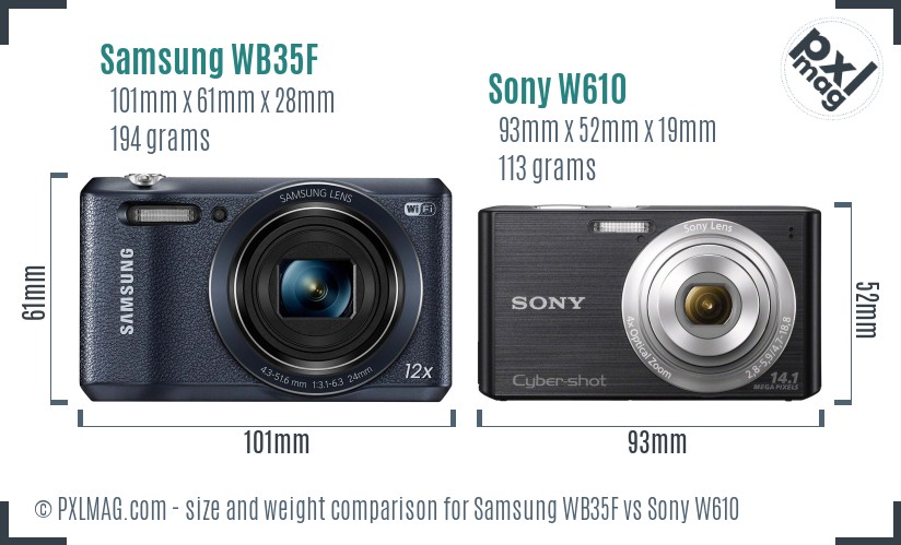 Samsung WB35F vs Sony W610 size comparison Samsung WB35F vs Sony W610 size comparison