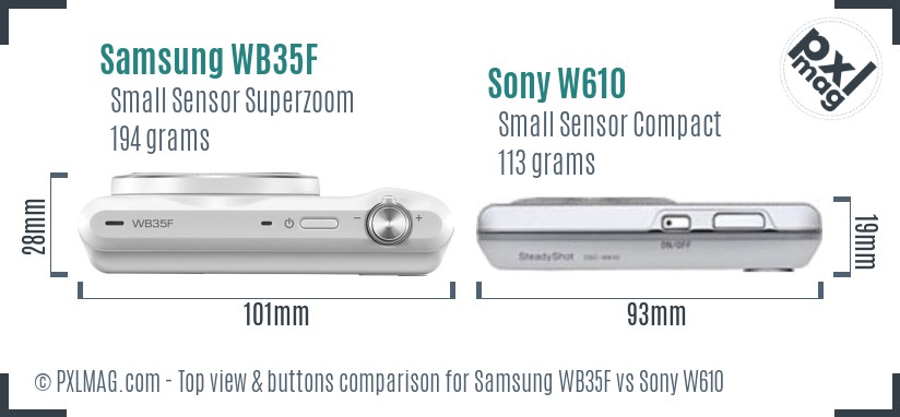 Samsung WB35F vs Sony W610 top view buttons comparison