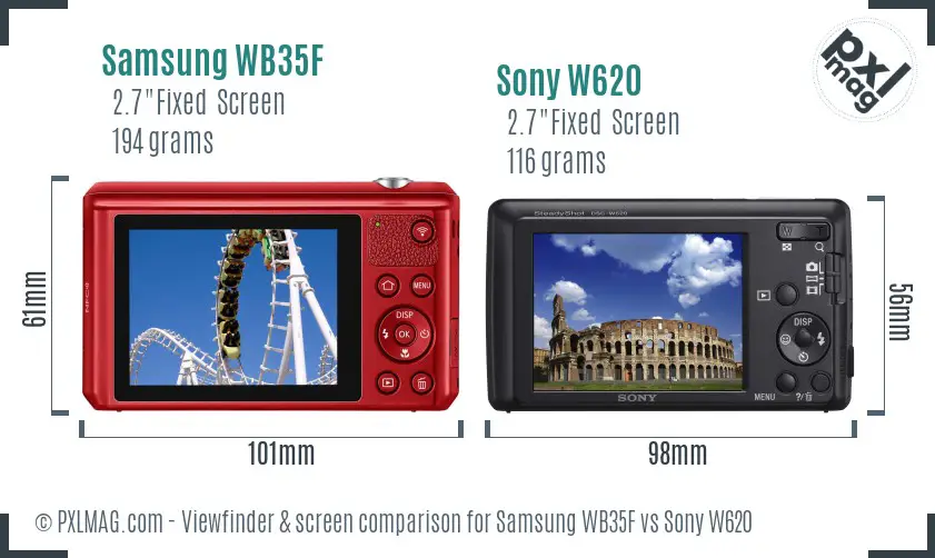 Samsung WB35F vs Sony W620 Screen and Viewfinder comparison