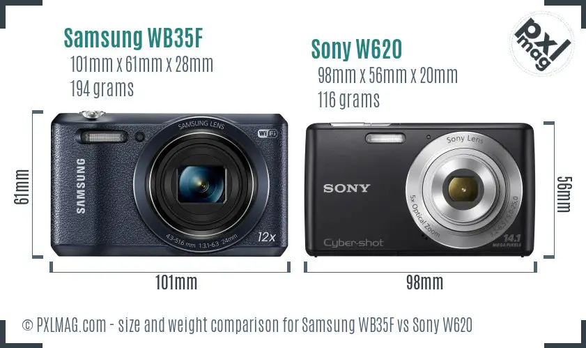 Samsung WB35F vs Sony W620 size comparison