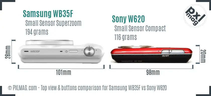 Samsung WB35F vs Sony W620 top view buttons comparison