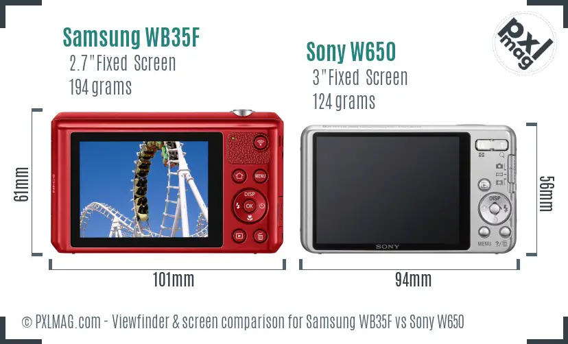 Samsung WB35F vs Sony W650 Screen and Viewfinder comparison