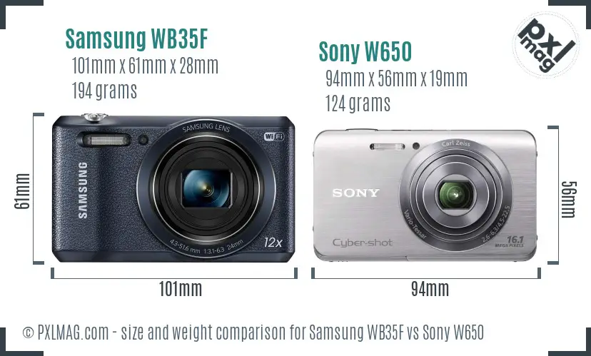Samsung WB35F vs Sony W650 size comparison