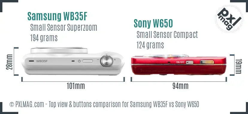 Samsung WB35F vs Sony W650 top view buttons comparison
