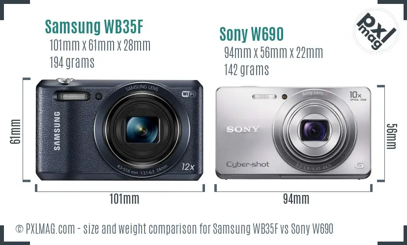Samsung WB35F vs Sony W690 size comparison
